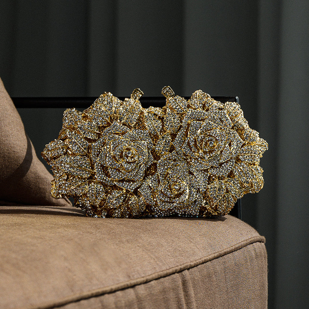 Rose Gold Evening Clutch Bag UK – Jewel Accents for Formal Occasion, Evening Events