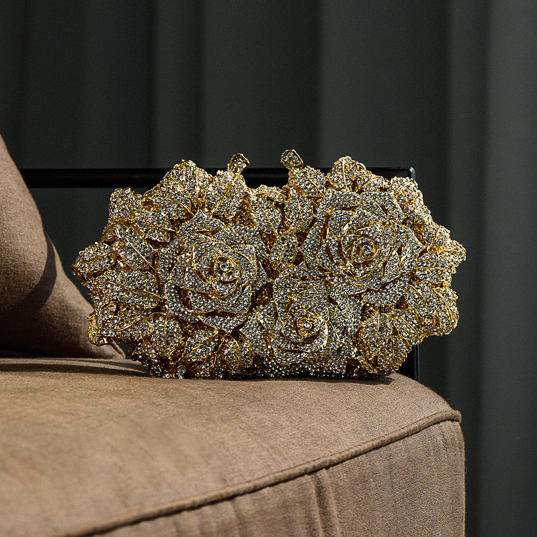 Rose Gold Evening Clutch Bag UK – Jewel Accents for Formal Occasion, Evening Events