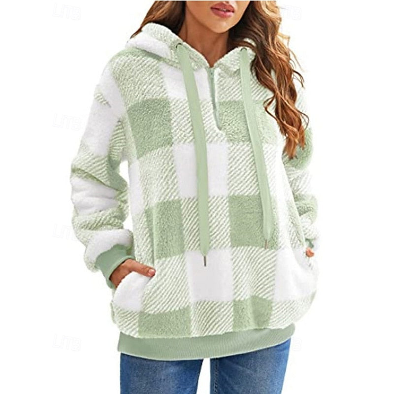 Cozy Checkered Quarter-Zip Hoodie for Casual Wear
