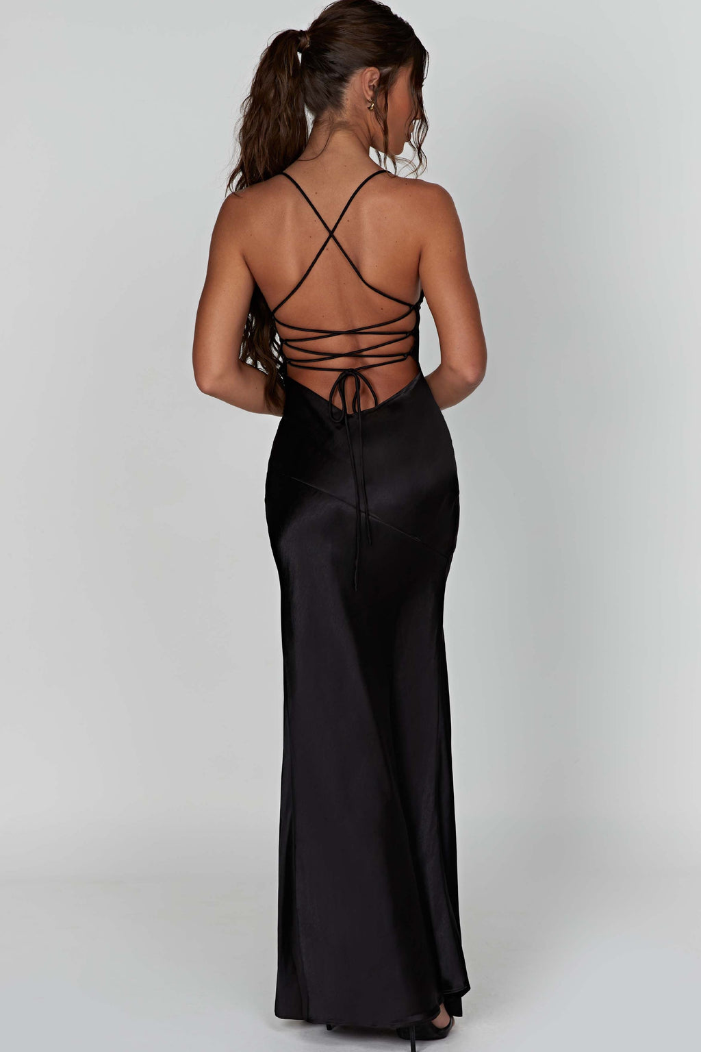 Satin Bias-Cut Maxi Dress Women UK – Plunging Neckline Evening Gown, Formal Occasion