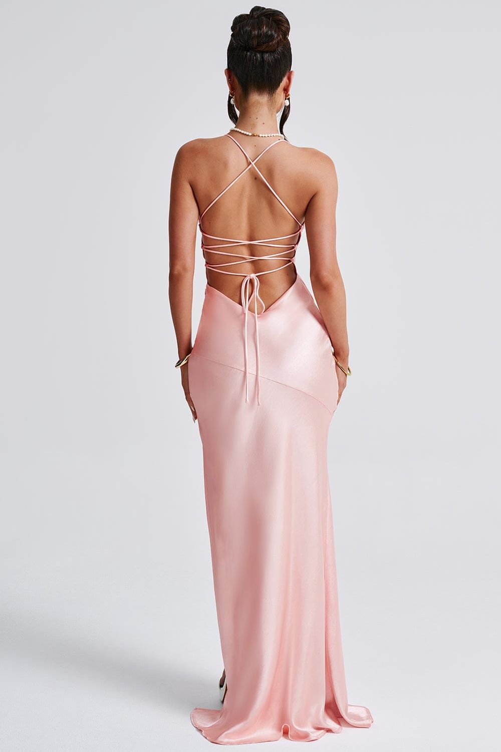 Satin Bias-Cut Maxi Dress Women UK – Plunging Neckline Evening Gown, Formal Occasion