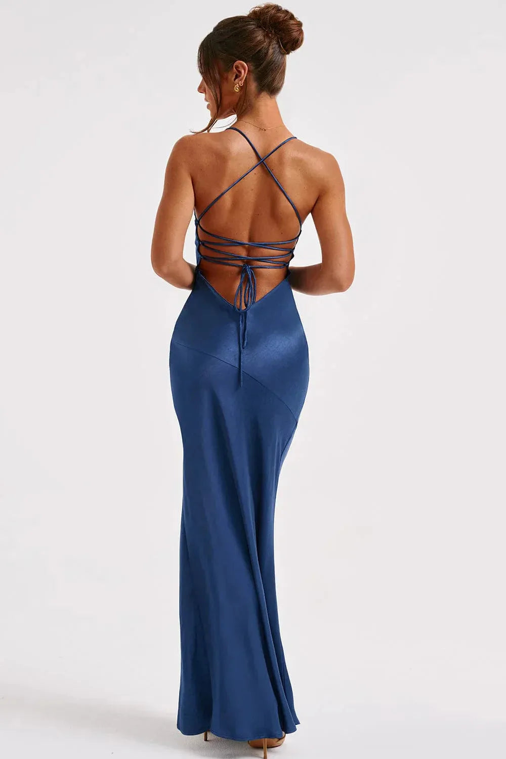 Satin Bias-Cut Maxi Dress Women UK – Plunging Neckline Evening Gown, Formal Occasion
