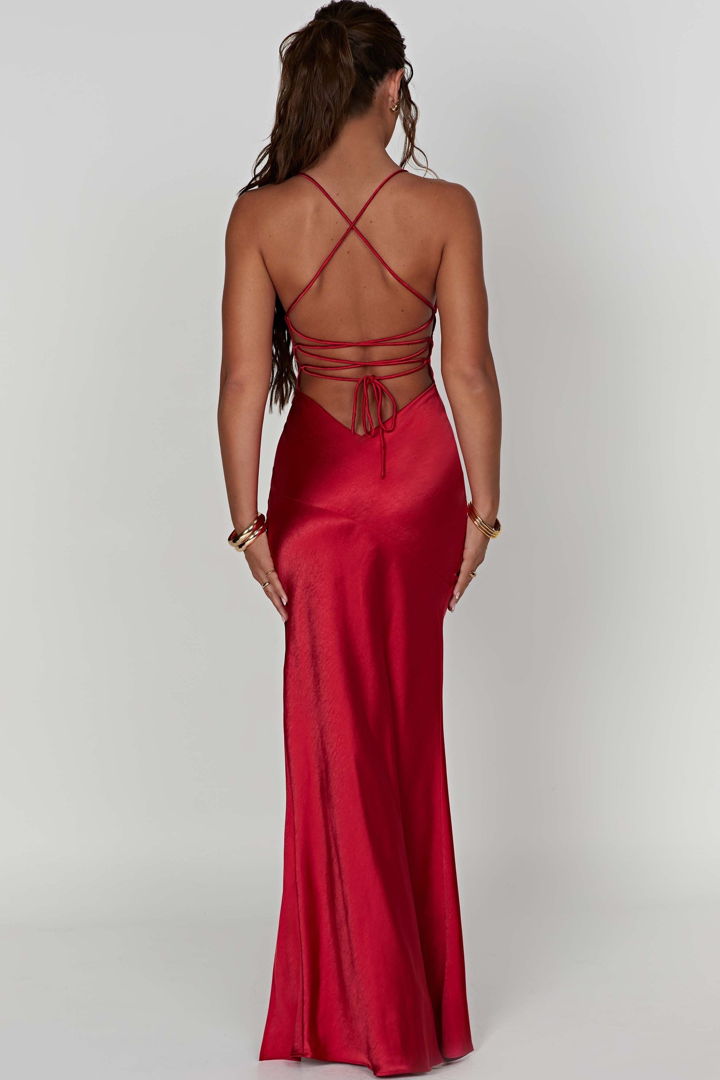 Satin Bias-Cut Maxi Dress Women UK – Plunging Neckline Evening Gown, Formal Occasion