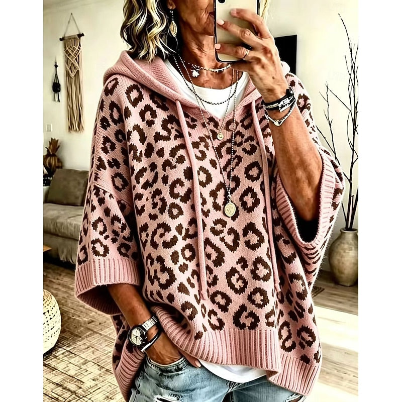 Animal Print Hooded Sweater for Women | Cozy Casual Style