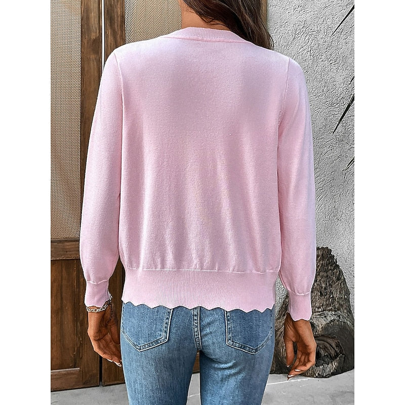 Scalloped Button-Front Cardigan in Soft Knit for Women’s Casual Wear