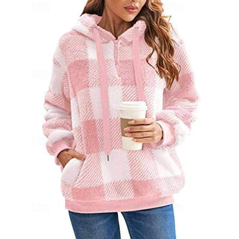 Cozy Checkered Quarter-Zip Hoodie for Casual Wear