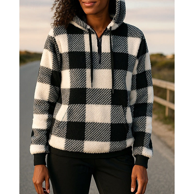 Cozy Checkered Quarter-Zip Hoodie for Casual Wear