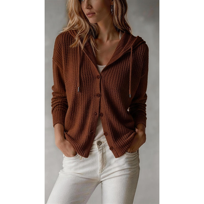 Hooded Button-Front Cardigan | Soft Knit | Casual Layering Piece for Women