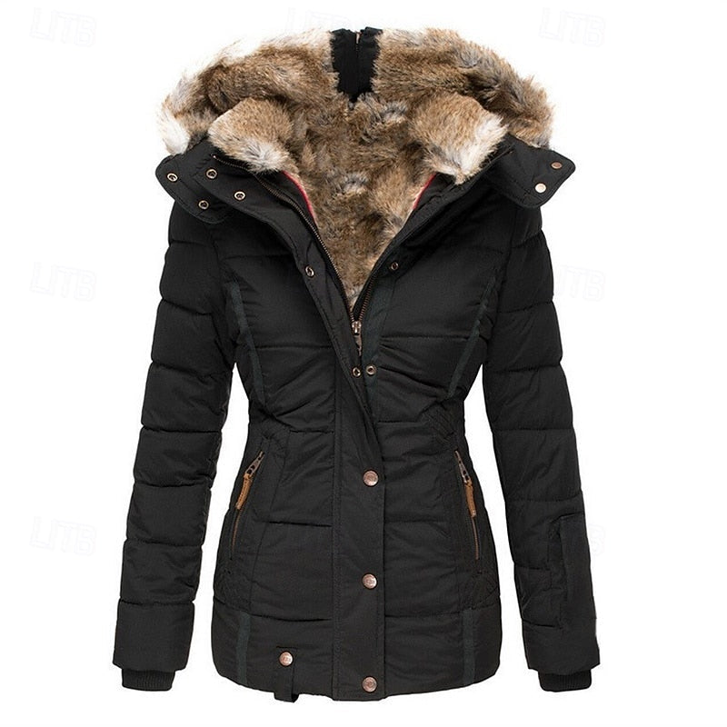 Fur-Trimmed Hooded Winter Jacket for Women - Stylish & Warm Outerwear