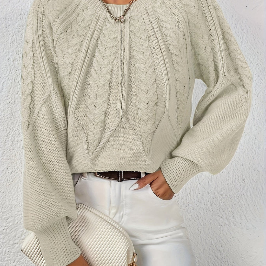 Women's Cable-Knit Cropped Jumper with Ribbed Crew Neck for Casual Wear