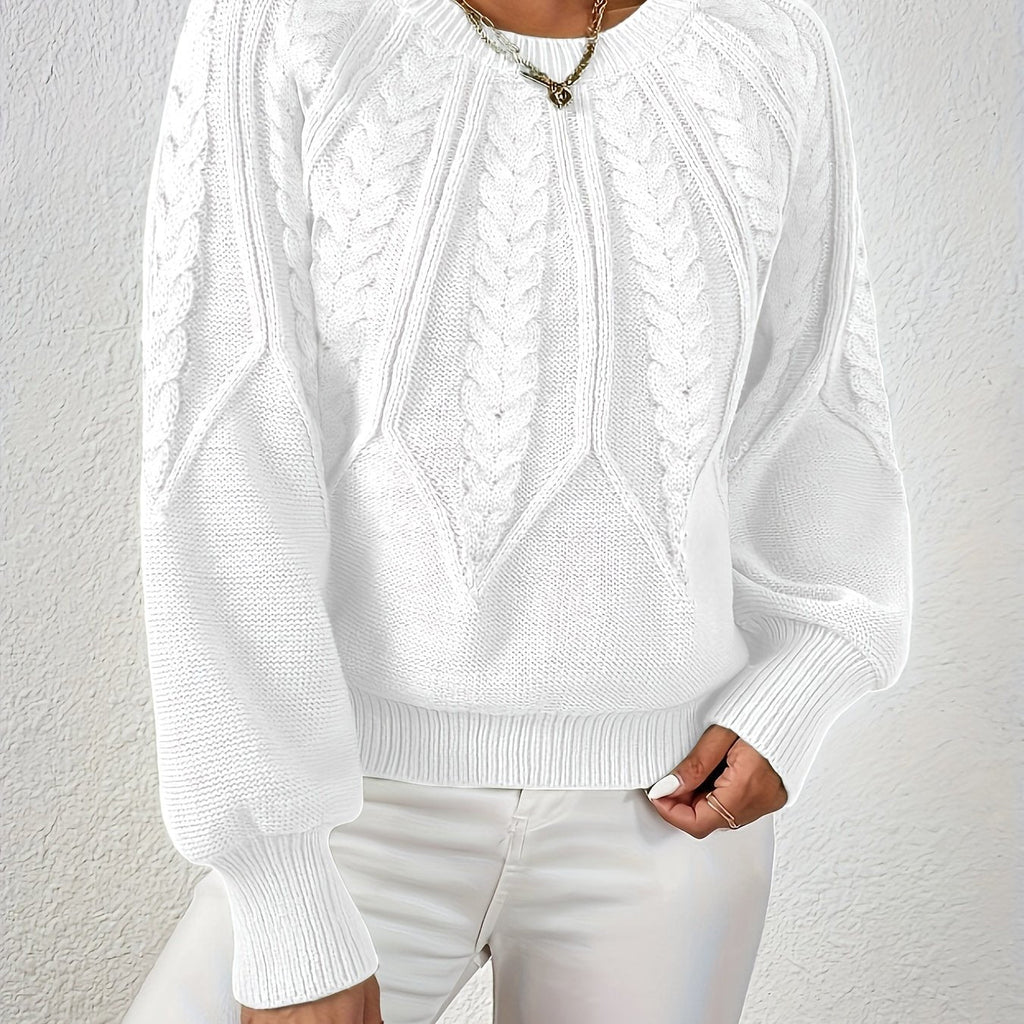 Women's Cable-Knit Cropped Jumper with Ribbed Crew Neck for Casual Wear