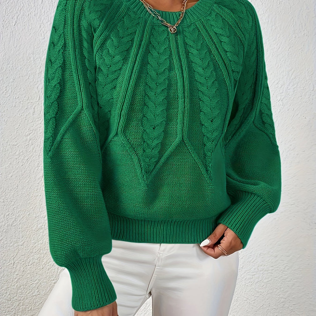 Women's Cable-Knit Cropped Jumper with Ribbed Crew Neck for Casual Wear