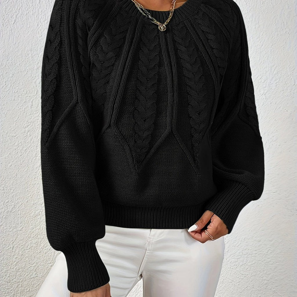 Women's Cable-Knit Cropped Jumper with Ribbed Crew Neck for Casual Wear
