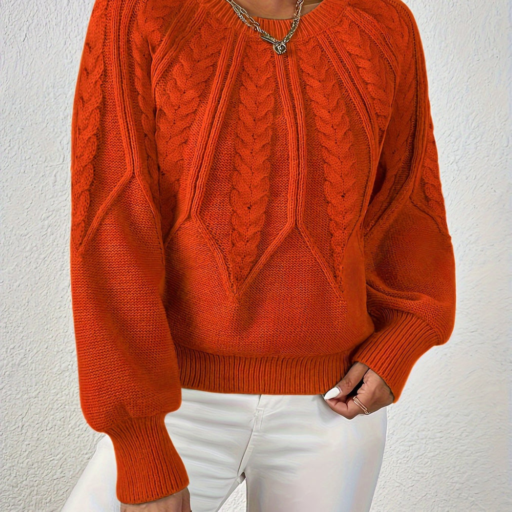 Women's Cable-Knit Cropped Jumper with Ribbed Crew Neck for Casual Wear