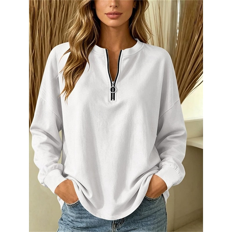 Relaxed Quarter-Zip Top in Soft Fabric for Casual Wear