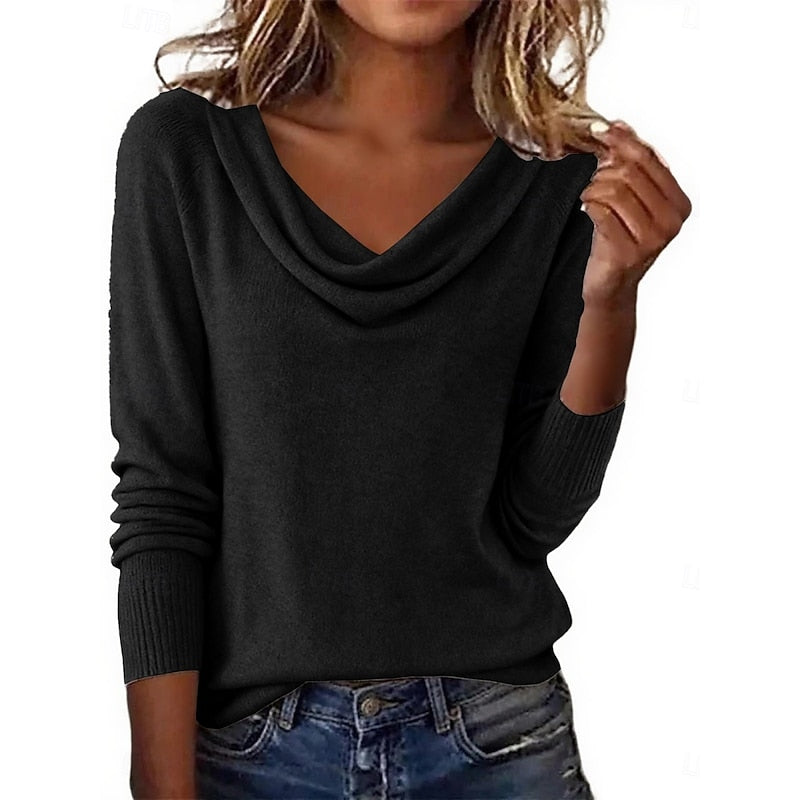 Draped Cowl Neck Sweater | Soft Knit | Casual Women's Sweater