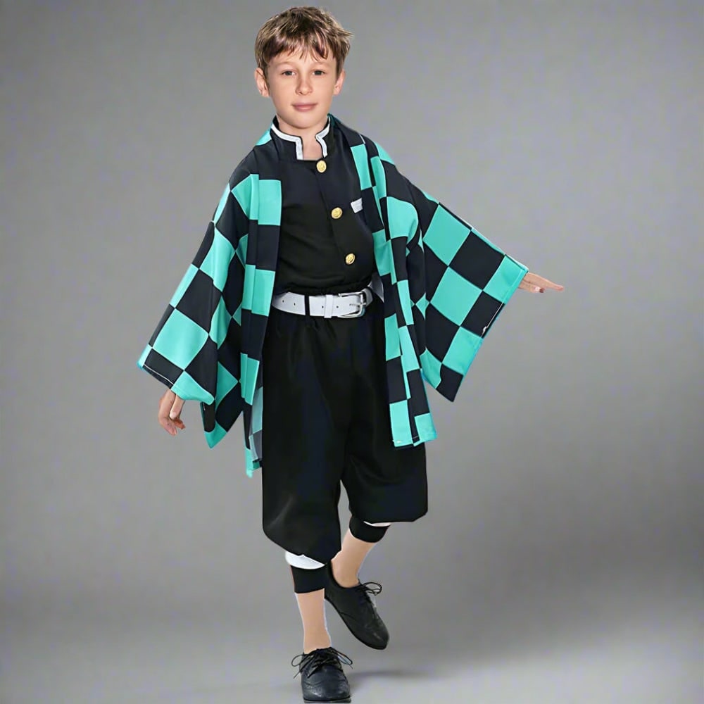 Kids' Halloween Anime Cosplay Costume Set with Kimono Jacket and Wide Leg Wraps