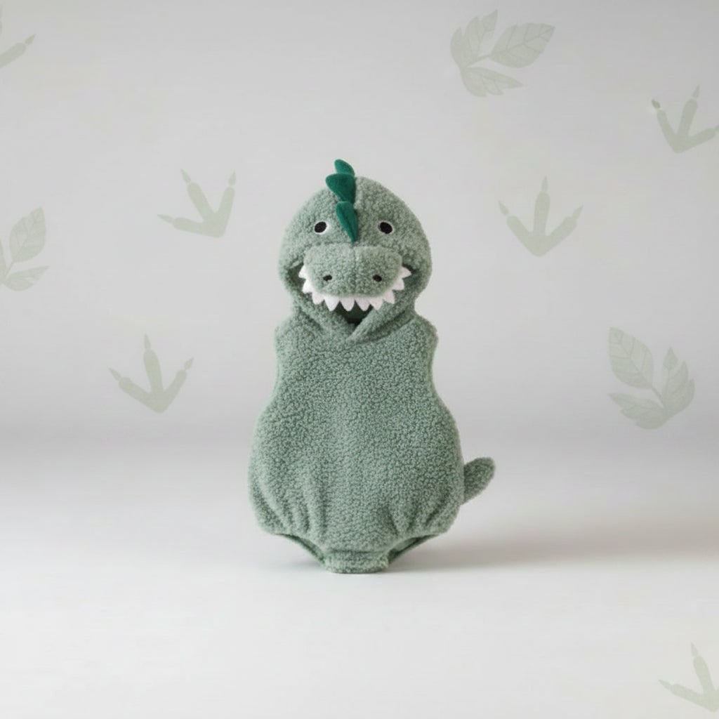 Toddler Dinosaur Costume Romper with Hood, Spikes, and Tail for Halloween