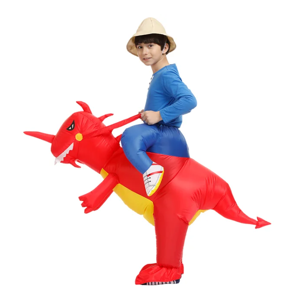 Kids' Inflatable Dinosaur Costume with Built-In Fan - Ride-On Halloween Outfit