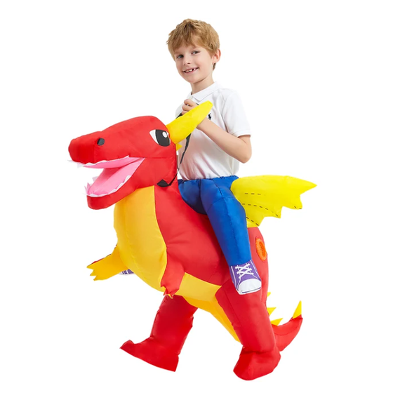 Kids' Inflatable Dinosaur Costume with Built-In Fan - Ride-On Halloween Outfit