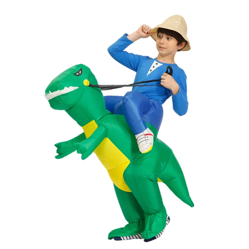 Kids' Inflatable Dinosaur Costume with Built-In Fan - Ride-On Halloween Outfit