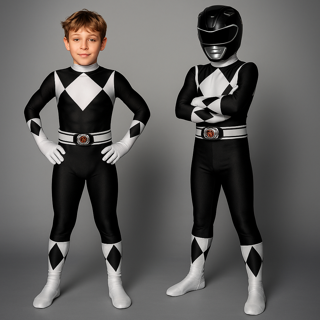 Kids' Black Superhero Catsuit Costume Jumpsuit with Mask and Gloves for Halloween