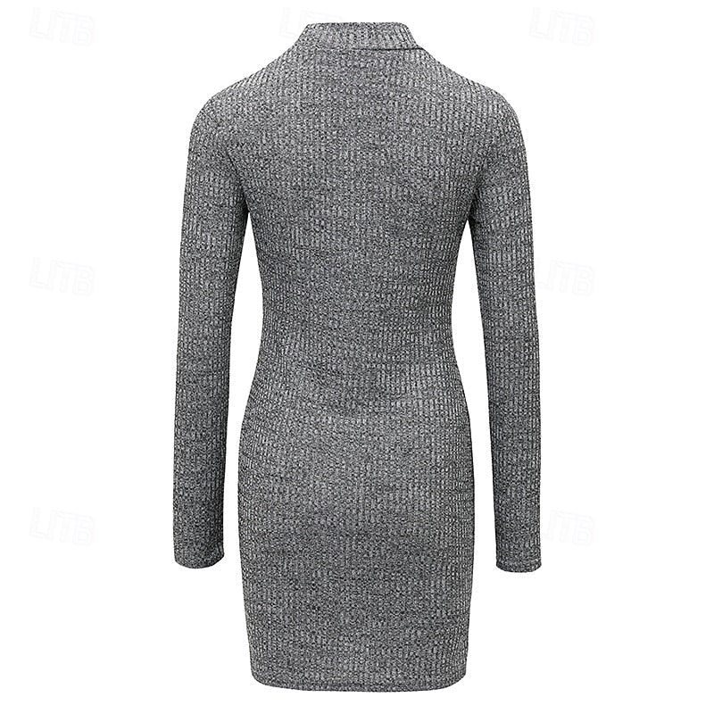Ribbed Turtleneck Sweater Dress in Soft Knit for Casual or Office Wear