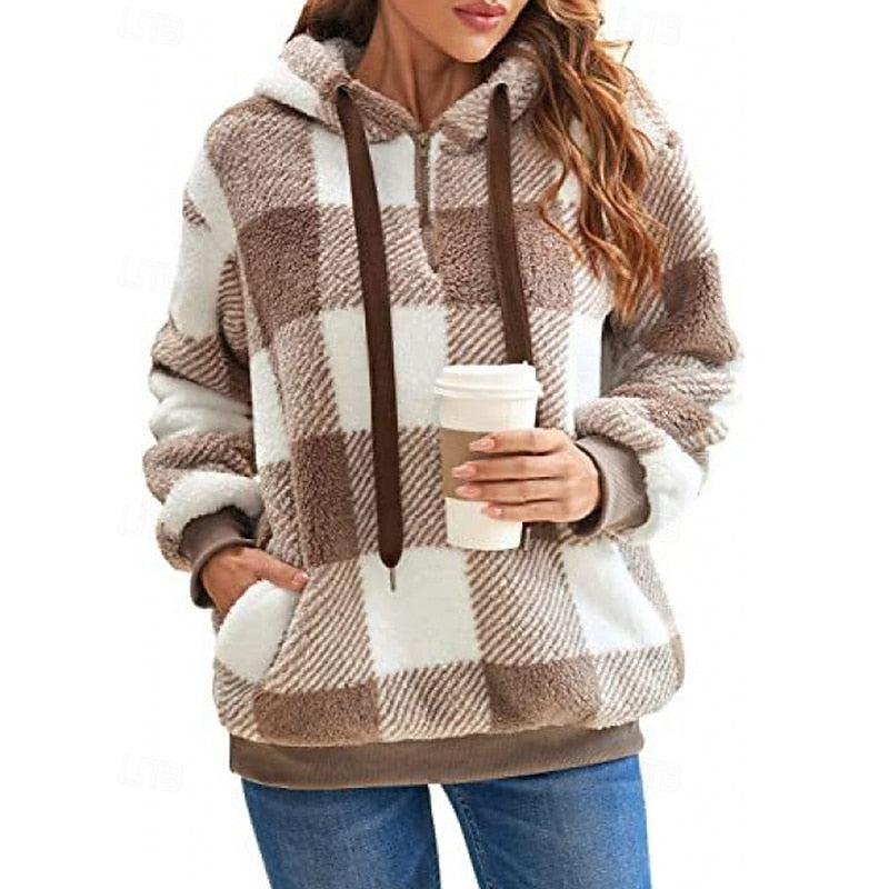 Cozy Checkered Quarter-Zip Hoodie for Casual Wear