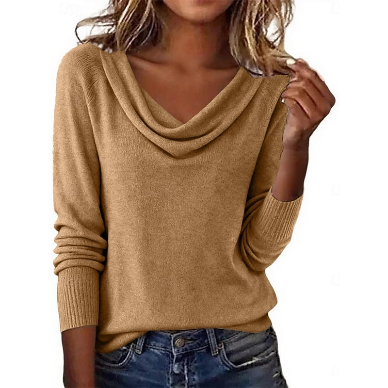 Draped Cowl Neck Sweater | Soft Knit | Casual Women's Sweater