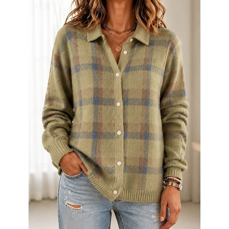 Plaid Button Cardigan for Women | Classic Knit Style | Versatile Layering Piece