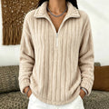 Cozy Textured Quarter-Zip Pullover for Women - Casual Layering Top