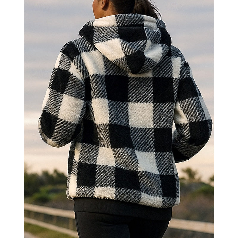 Cozy Checkered Quarter-Zip Hoodie for Casual Wear