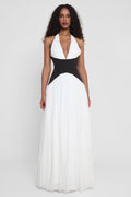 Sculpting Halterneck Maxi Dress with Plunge Neckline for Evening Events