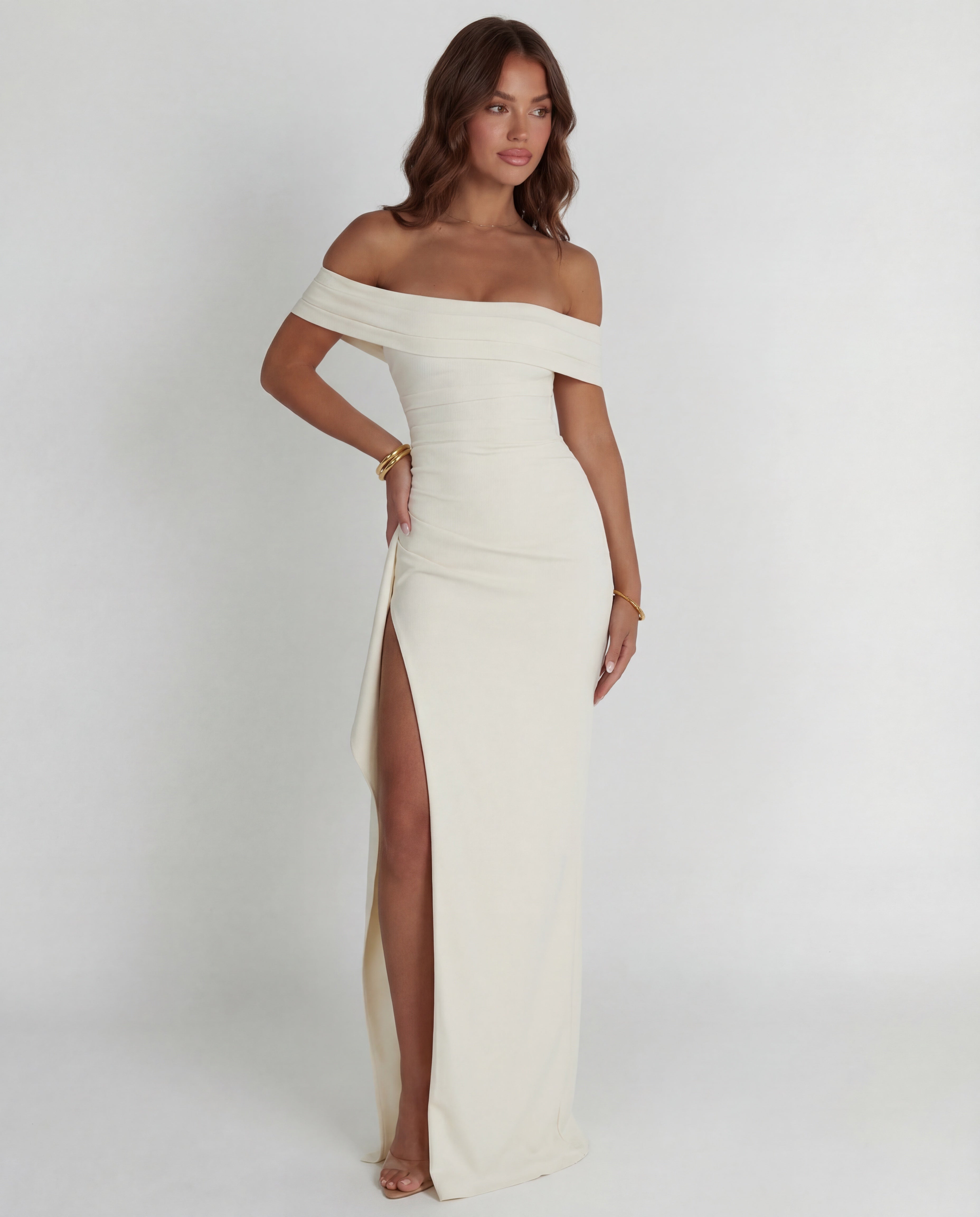 Off-Shoulder Ruched Maxi Dress Women UK – Evening Gown, Formal Occasion