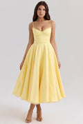 V-Neck Midi Dress with Sculpted Bodice Women UK – Wedding Guest Garden Party Evening Gown, Cocktail Attire