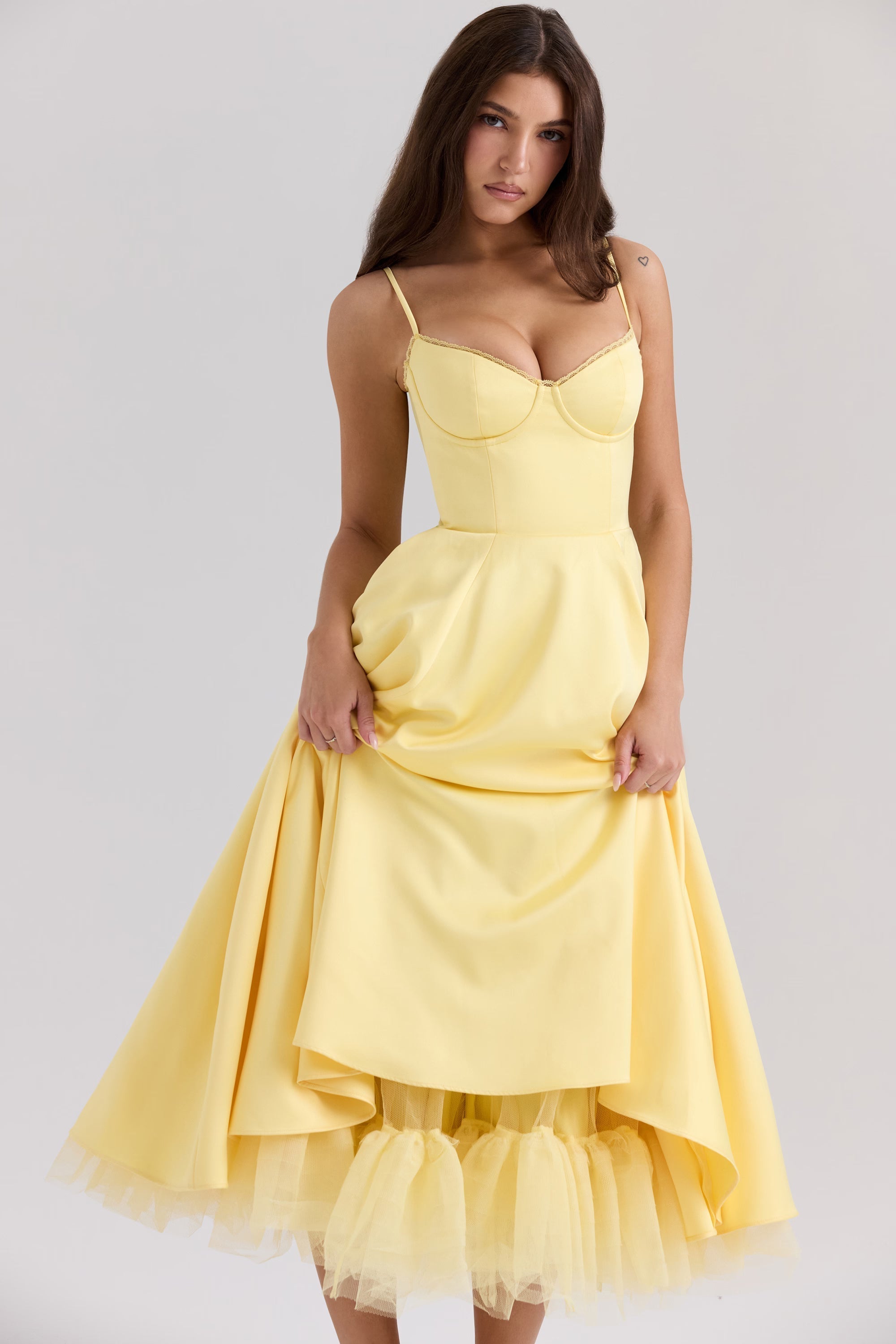 V-Neck Midi Dress with Sculpted Bodice Women UK – Wedding Guest Garden Party Evening Gown, Cocktail Attire