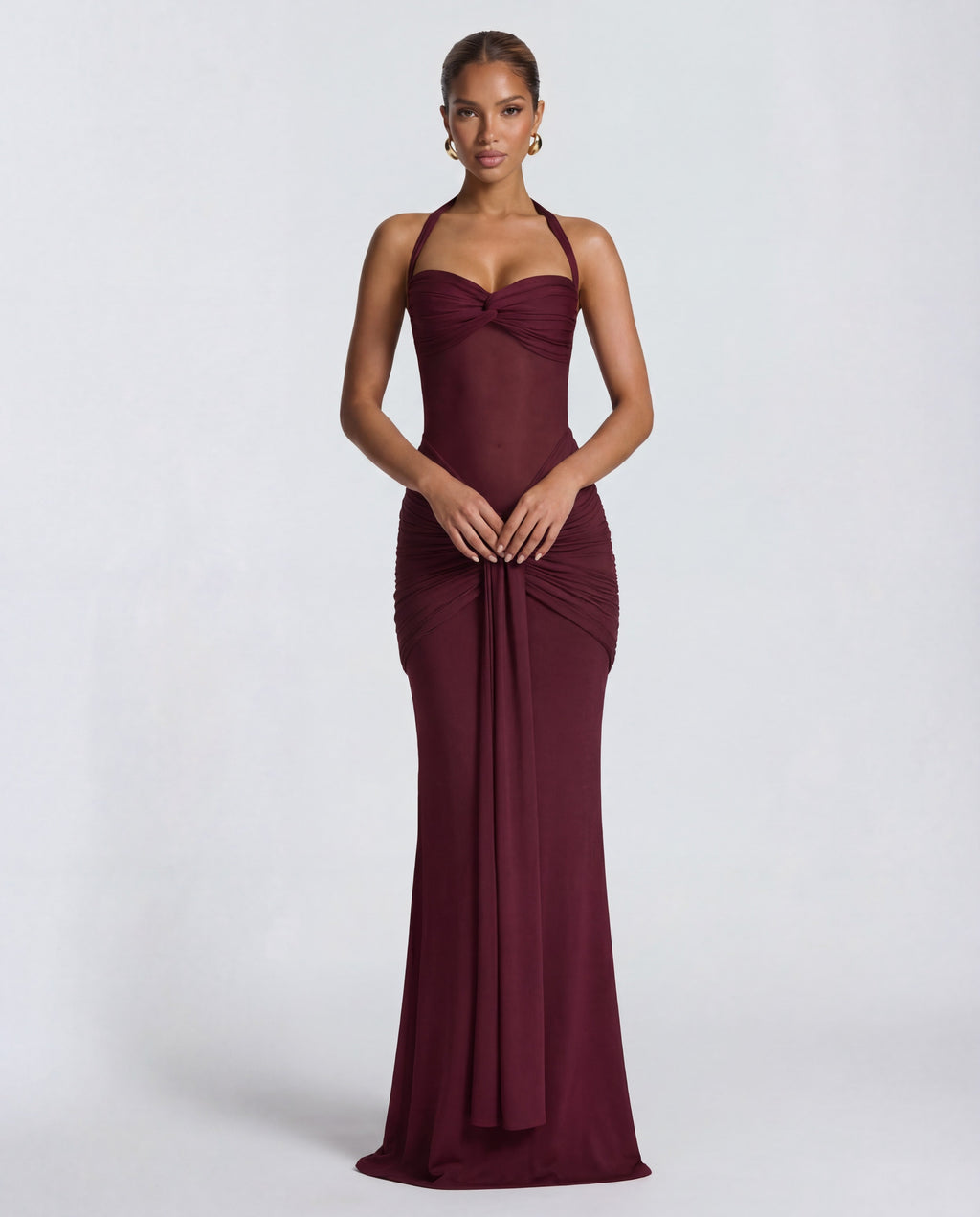 Sheer Mesh Twisted Bust Maxi Dress Women UK – Evening Gown, Wedding Guest