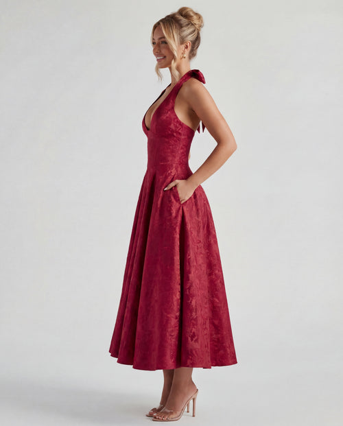 Jacquard Halter Midi Dress – Occasion Gown for Weddings & Events