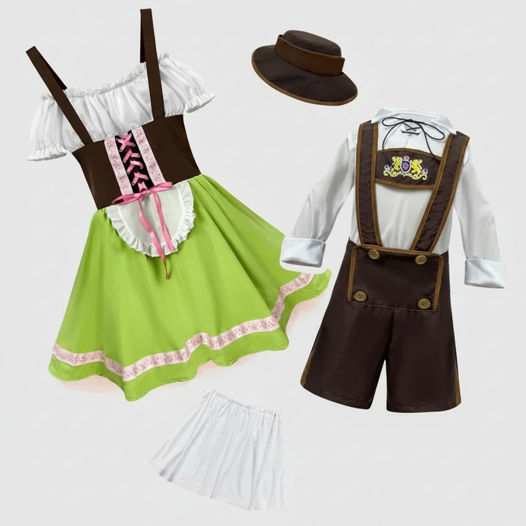 Men's Oktoberfest Costume Lederhosen Outfit with Suspenders and Lace-Up Corset