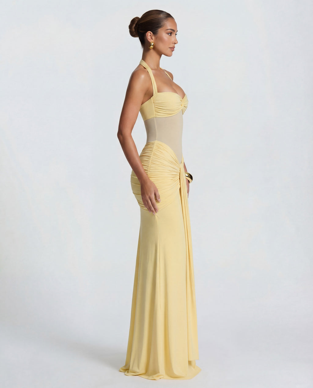 Sheer Mesh Twisted Bust Maxi Dress Women UK – Evening Gown, Wedding Guest
