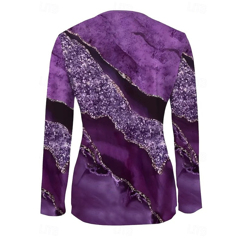 Floral Quarter-Zip Long Sleeve Top - Women's Casual Wear