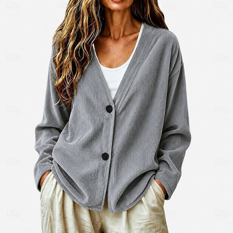 Relaxed V-Neck Button Cardigan in Soft Knit for Casual Wear
