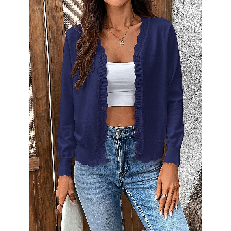 Scalloped Button-Front Cardigan in Soft Knit for Women’s Casual Wear