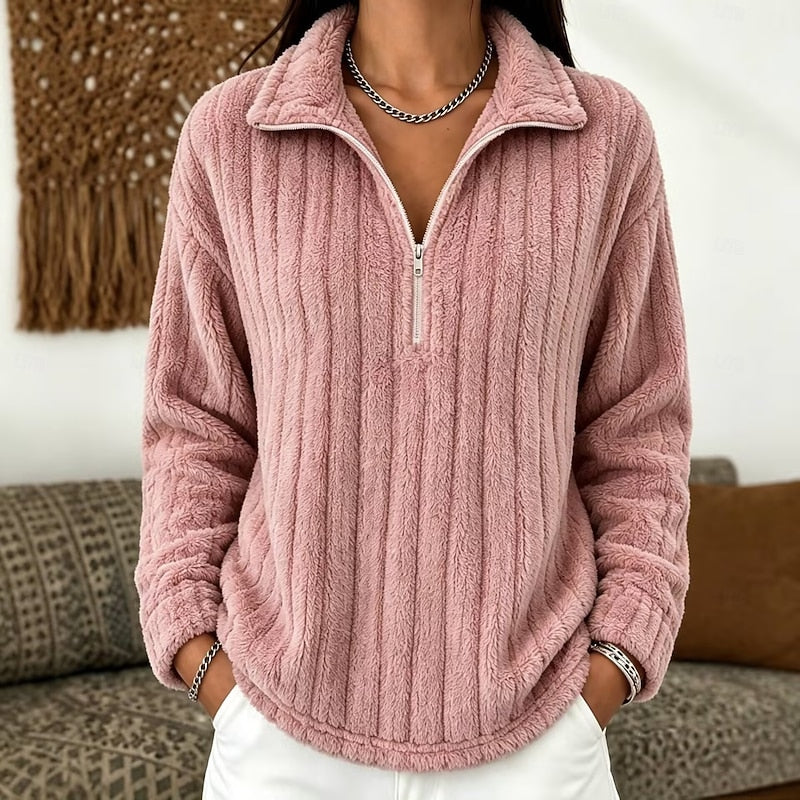 Cozy Textured Quarter-Zip Pullover for Women - Casual Layering Top