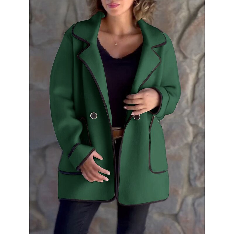 Contrast-Trim Loose Coat for Women | Casual Outerwear in Soft Fabric