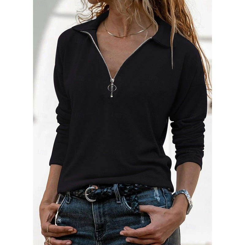 Relaxed Quarter-Zip Top in Soft Cotton Blend for Casual Wear
