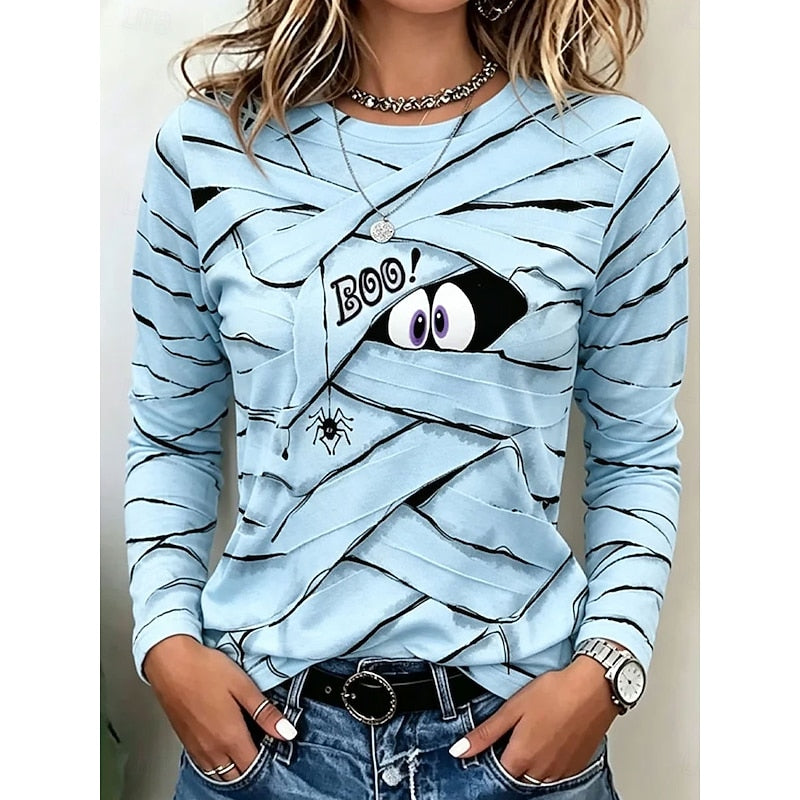 Halloween Print Long Sleeve Top for Women - Spooky Graphic Design
