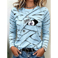 Halloween Print Long Sleeve Top for Women - Spooky Graphic Design