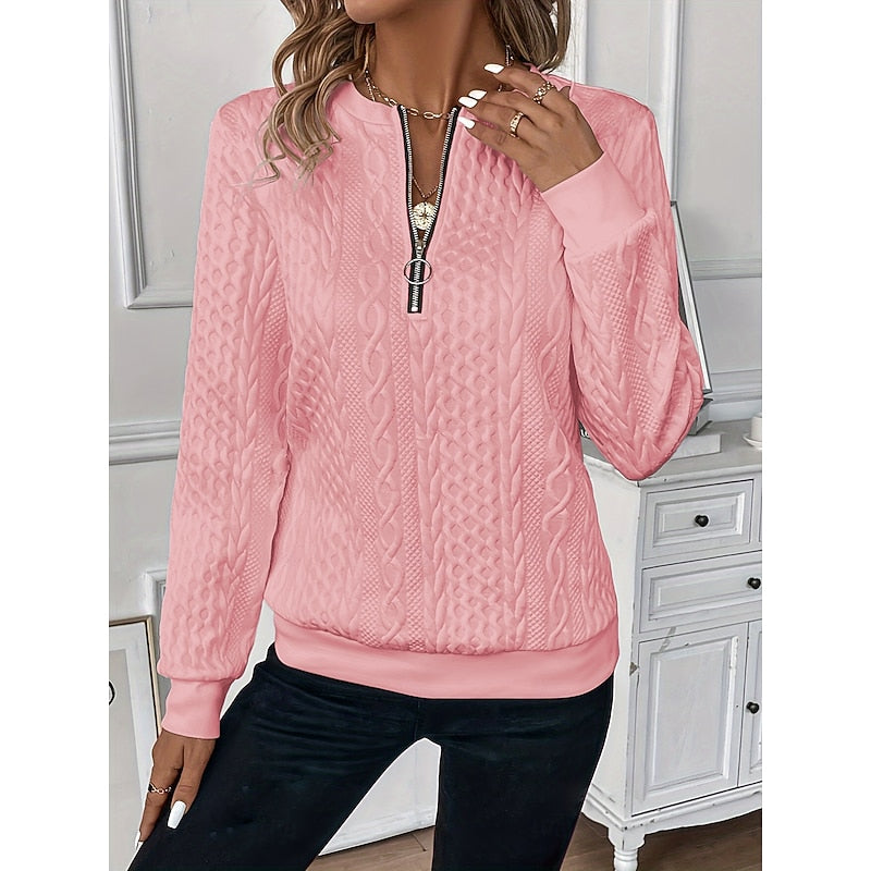 Cable-Textured Quarter-Zip Top for Women - Casual Layering Sweater