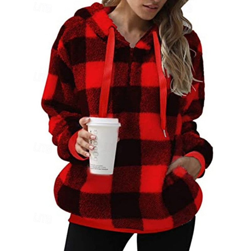 Cozy Checkered Quarter-Zip Hoodie for Casual Wear